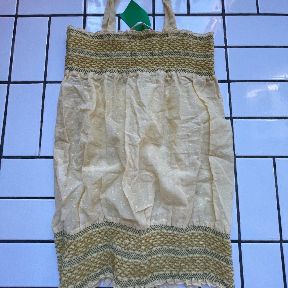 ERICA TANOV Abigail Butter Yellow Swiss Dot Smocked Voile Camisole Blouse 2 M - Picture 3 of 9